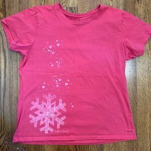 Life Is Good Pink Heart Snowflake Short Sleeve Tee Valentine's Size XL